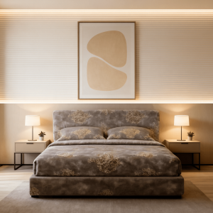ست روتختی مخملی طرح کلاسیک طلایی – جلوه‌ای باشکوه برای اتاق‌خوابی مجلل