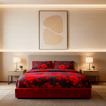 ست روتختی گل‌دار مشکی قرمز – جسارت در طراحی، شکوه در خواب