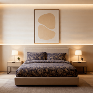 ست روتختی طرح کلاسیک سرمه‌ای طلایی – وقار در دل آرامش