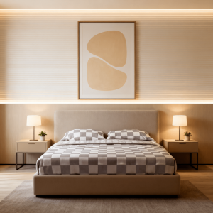 ست روتختی طرح چهارخانه طوسی – سادگی مدرن، آرامش بی‌انتها