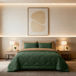 ست روتختی و روبالشی سبز زیتونی دوخت‌دار | طبیعی، شیک و آرامش‌بخش