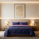 ست روتختی و روبالشی سرمه‌ای با حاشیه صورتی شیک، عمیق و لوکس