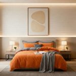 ست روتختی و روبالشی نارنجی سوخته با طوسی | گرم، مدرن و الهام‌گرفته از دکوراسیون معاصر