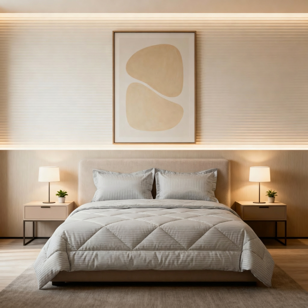 freepik__change-the-pillowcase-and-bedspread-to-the-one-wit__26301 ست روتختی و روبالشی کرم روشن دوخت لوزی | مینیمال، آرامشبخش و الهامگرفته از استایل هتلی - تصویر 1