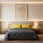 ست روتختی و روبالشی طوسی ذغالی با کوسن زرد | مدرن، خاص و چشم‌نواز