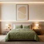 ست روتختی و روبالشی مدرن طرح مینیمال سبز زیتونی | حس آرامش و لوکس برای اتاق خواب